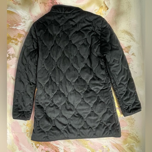 Unreal Fur / Anthropologie Moon Shadow Black Quilted Velvet Coat L - Picture 8 of 12